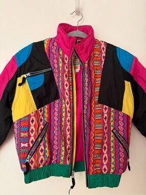 Color & Co Kids Vintage Colorblock Puffer Jacket Size 10 Retro 90s Winter Coat